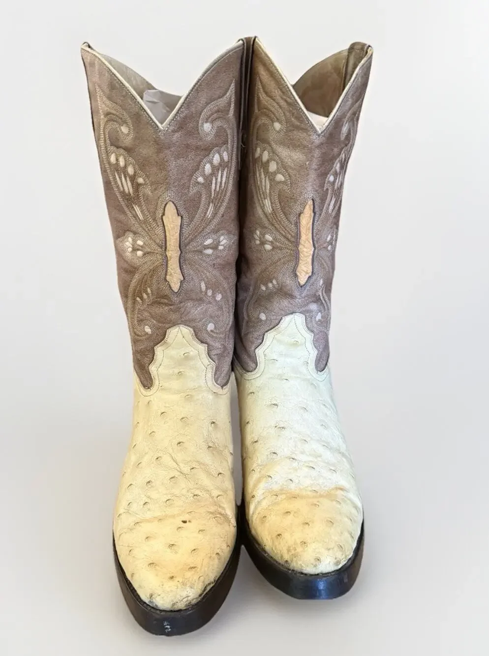 El Padrino Western Full Quill Ostrich Cowboy Boots Size 13 US Light Brown Upper